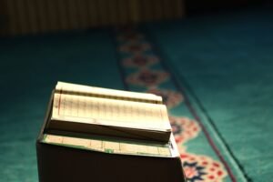Holy-Quran-open-on-a-wooden-stand-ready-for-recitation